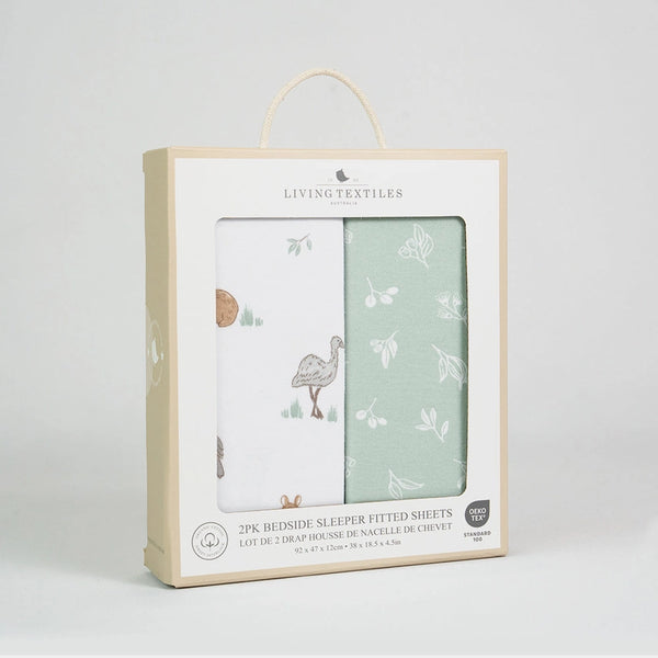 Living Textiles 2 Pack Organic Bedside Sleeper Fitted Sheet - Australiana