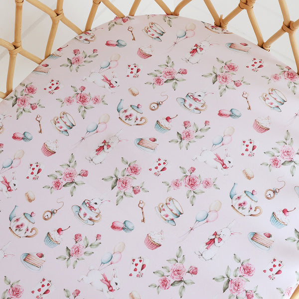 Snuggle Hunny Fitted Bassinet Sheet/Change Mat Cover - Alice's Tea Party