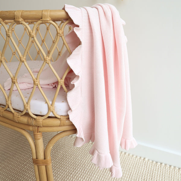 Snuggle Hunny Knit Organic Baby Blanket - Blush Ruffle