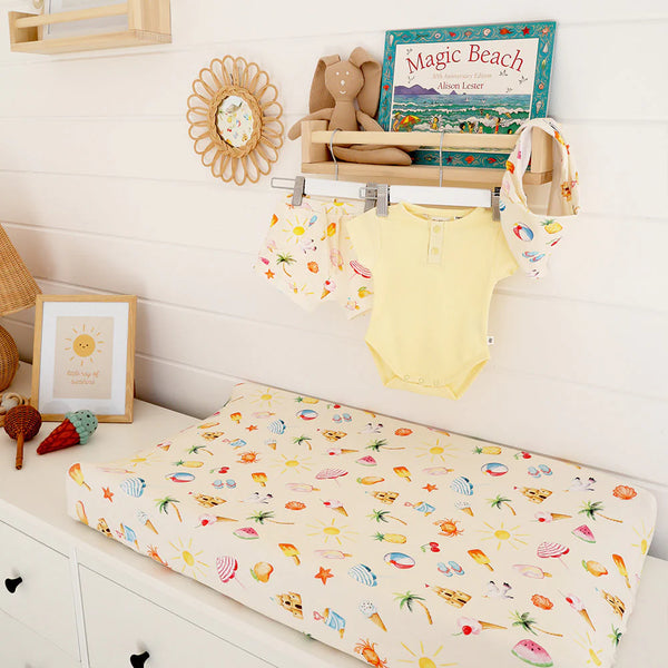 Snuggle Hunny Fitted Bassinet Sheet/Change Mat Cover  - Beach Fun