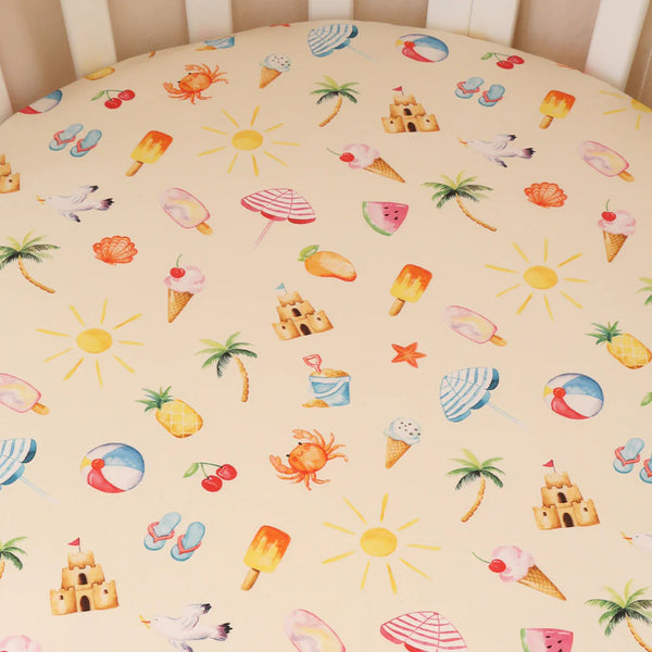 Snuggle Hunny Organic Fitted Cot Sheet - Beach Fun