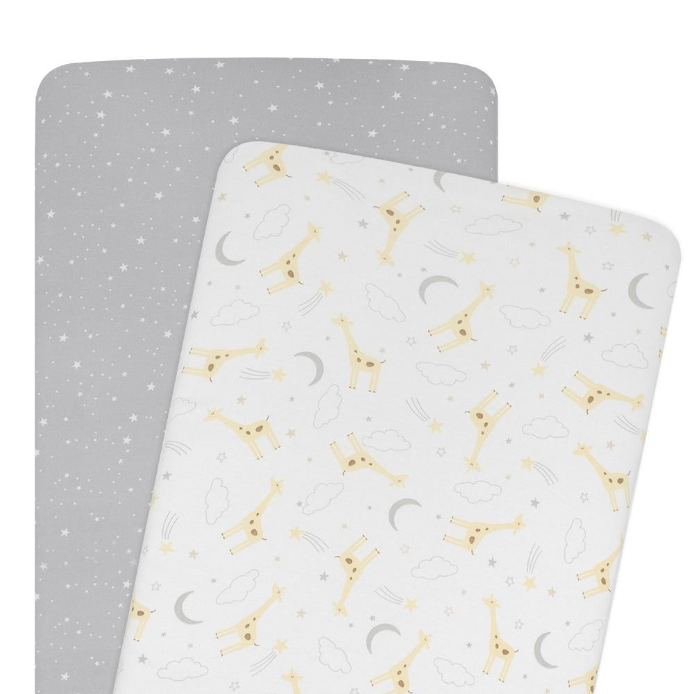 Living Textiles 2-pack Bedside Bassinet Fitted Sheet - Noah/Grey Stars