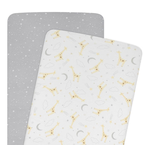Living Textiles 2-pack Bedside Bassinet Fitted Sheet - Noah/Grey Stars