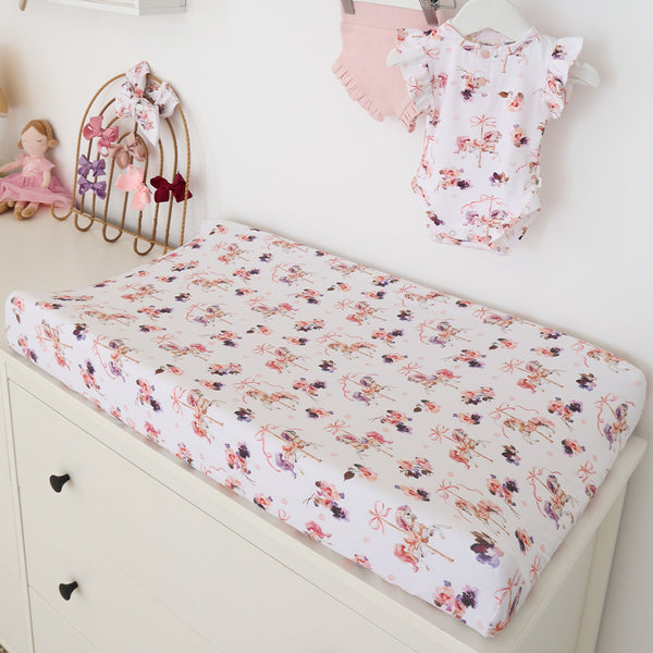 Snuggle Hunny Fitted Bassinet Sheet/Change Mat Cover -  Carousel