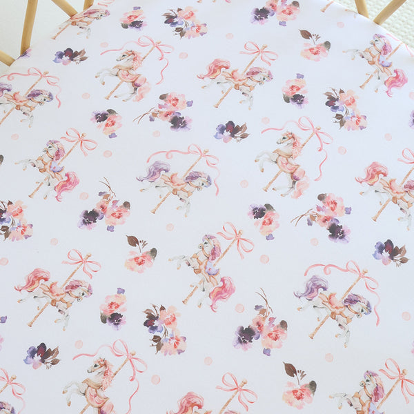 Snuggle Hunny Fitted Bassinet Sheet/Change Mat Cover -  Carousel