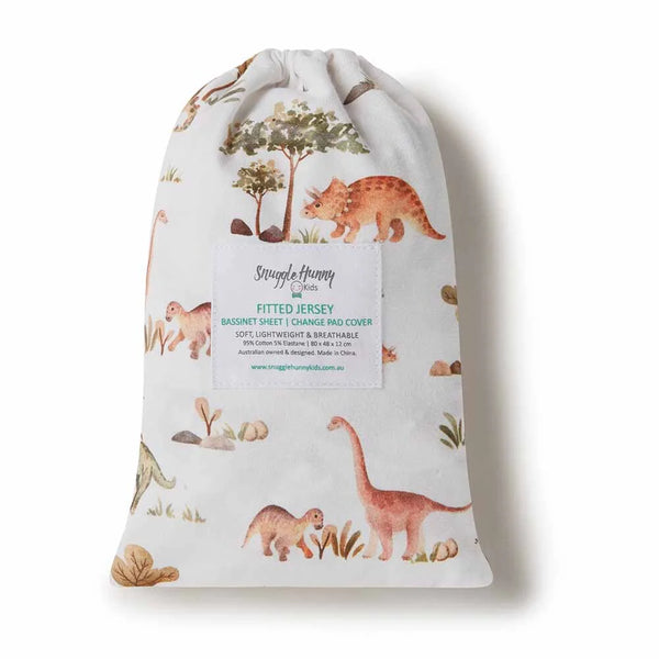 Snuggle Hunny Fitted Bassinet Sheet/Change Mat Cover - Dino