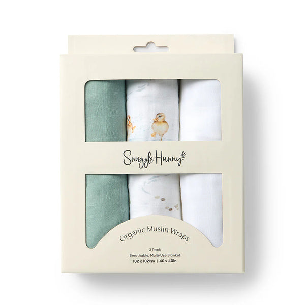 Snuggle Hunny Large Organic Muslin Wraps 3 Pack - Duck Pond/Sage/Milk