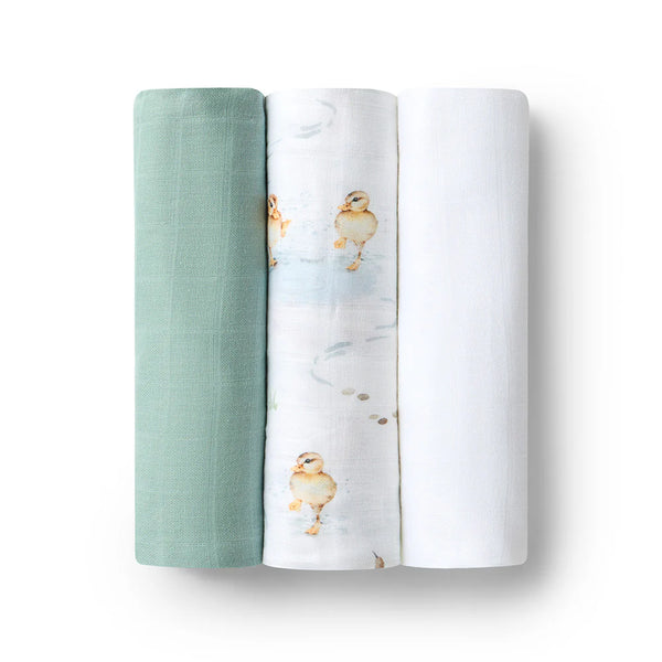 Snuggle Hunny Large Organic Muslin Wraps 3 Pack - Duck Pond/Sage/Milk