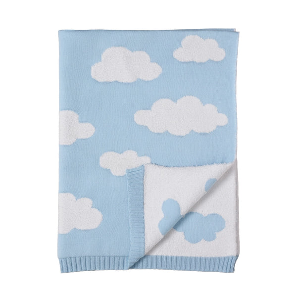 Living Textiles Pram Knitted Blanket - Cloud Whisper / Blue