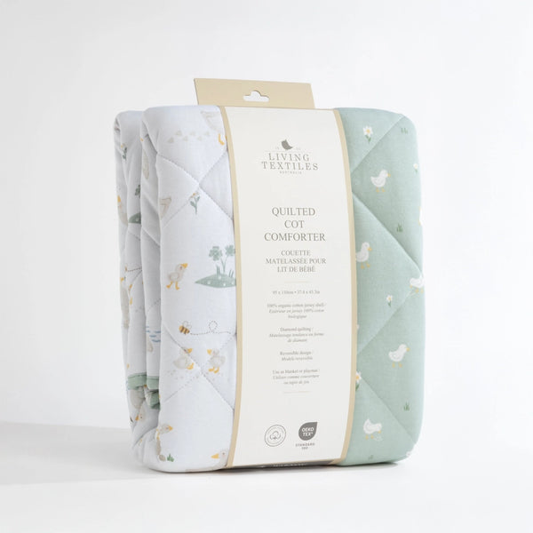 Living Textiles Reversible Organic Jersey Quilted Cot Comforter - Goosey Goosey