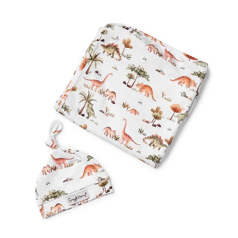 Snuggle Hunny Organic Jersey Wrap & Beanie Set - Dino