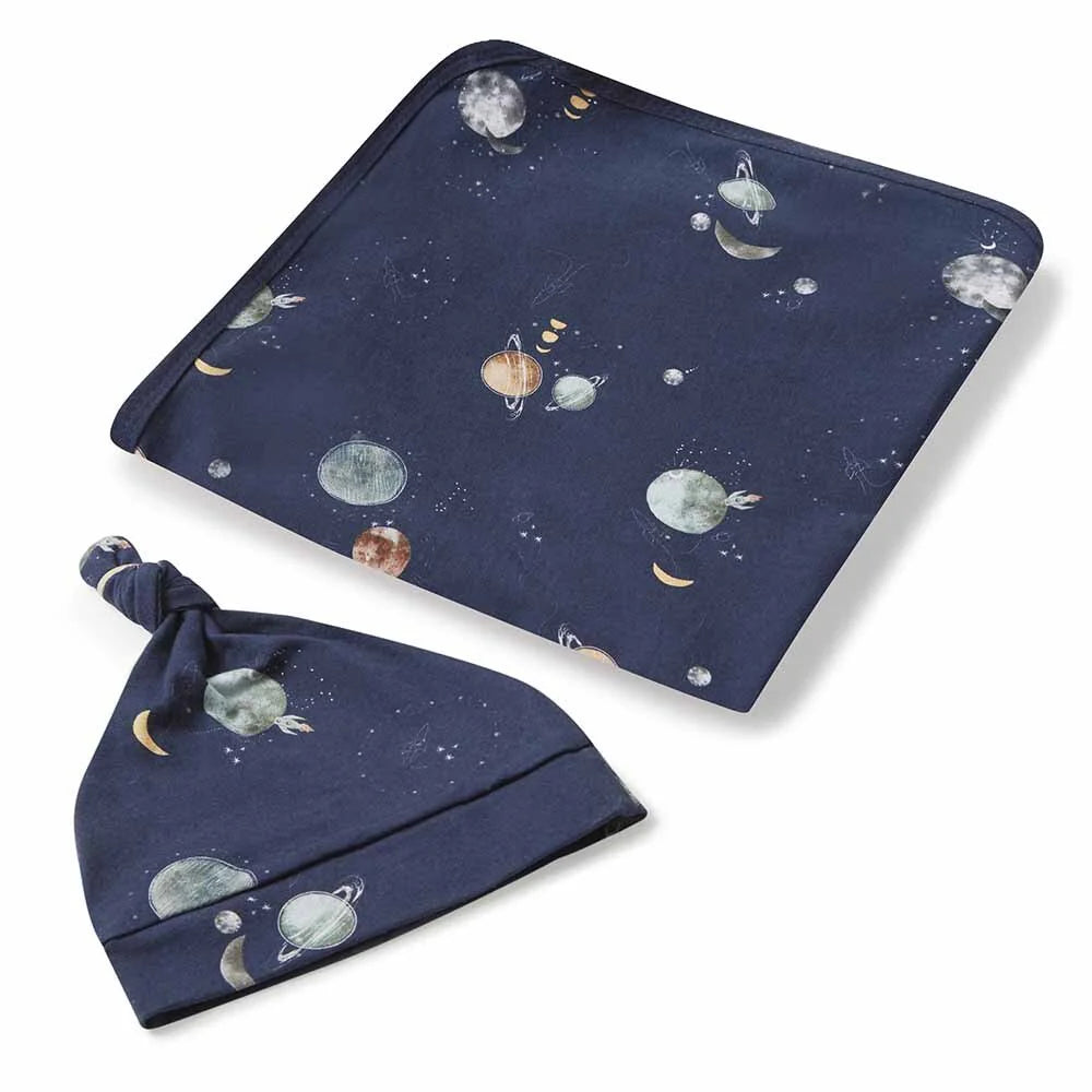 Snuggle Hunny Organic Jersey Wrap & Beanie Set - Milky Way