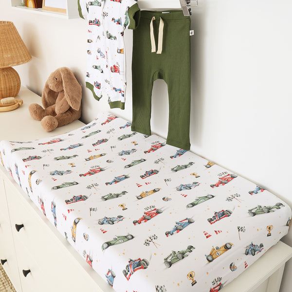 Snuggle Hunny Fitted Bassinet Sheet/Change Mat Cover - Little Racers