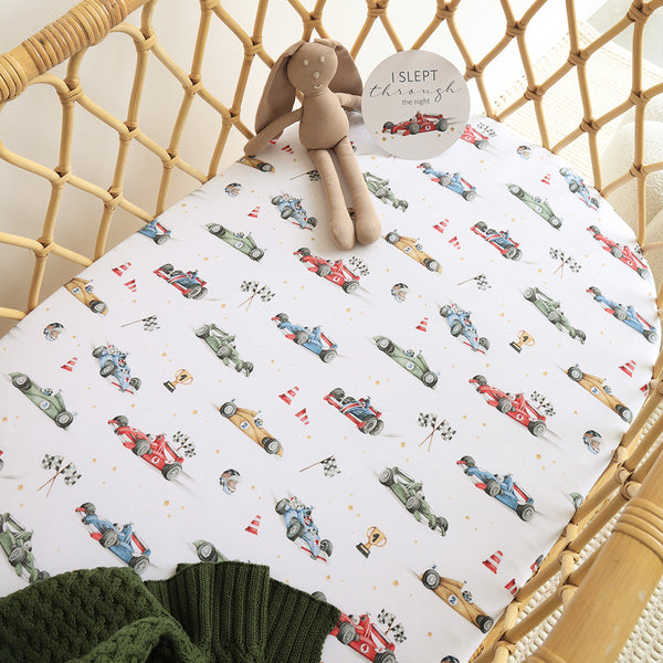 Snuggle Hunny Fitted Bassinet Sheet/Change Mat Cover - Little Racers