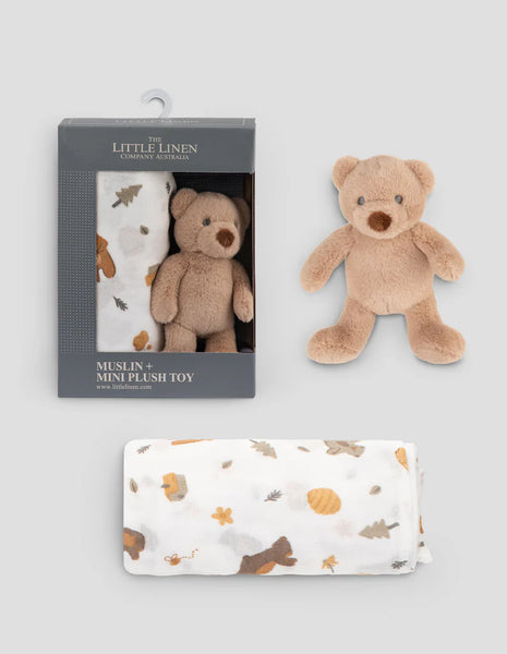 The Little Linen Company Soft Plush Toy & Baby Muslin Wrap -  Nectar Bear