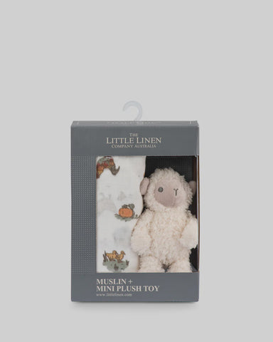 The Little Linen Company Soft Plush Toy & Baby Muslin Wrap -  Farmyard Lamb
