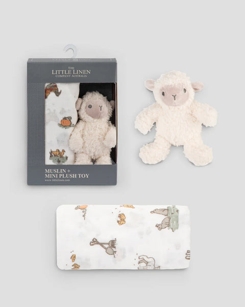 The Little Linen Company Soft Plush Toy & Baby Muslin Wrap -  Farmyard Lamb