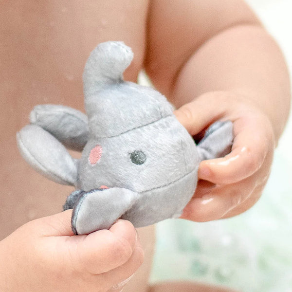 The Little Linen Co Towelling Baby Face Washer + Toy Set - Elephant Star