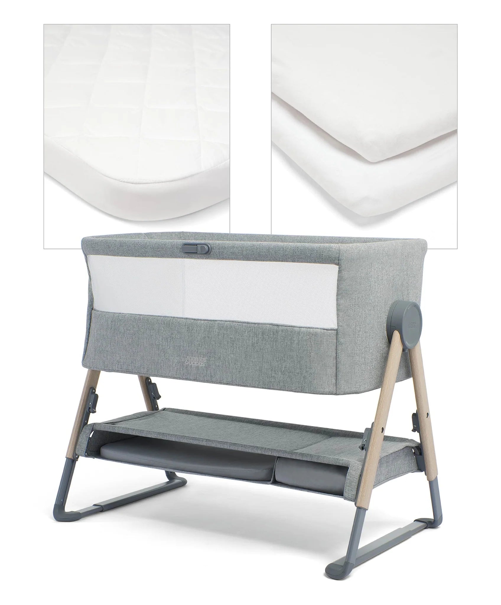 Mamas & Papas Lua Bedside Bassinet Bundle - Grey
