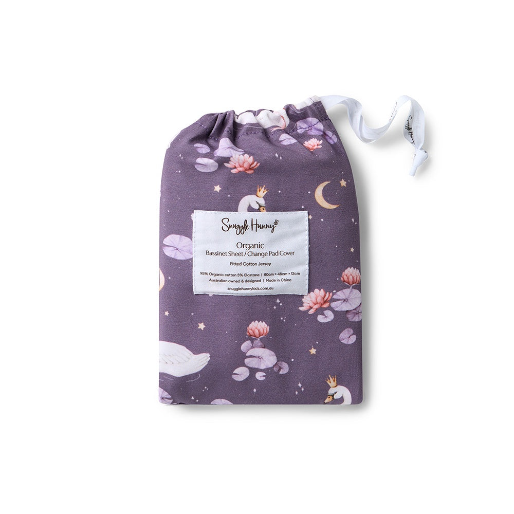 Snuggle Hunny Fitted Bassinet Sheet/Change Mat Cover - Midnight Swan