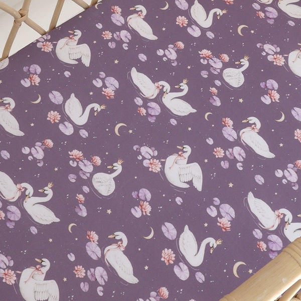 Snuggle Hunny Fitted Bassinet Sheet/Change Mat Cover - Midnight Swan