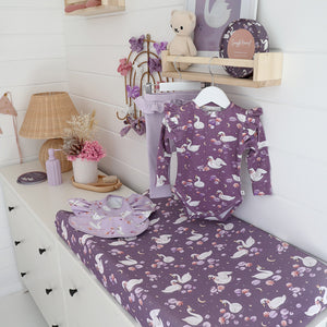 Snuggle Hunny Fitted Bassinet Sheet/Change Mat Cover - Midnight Swan