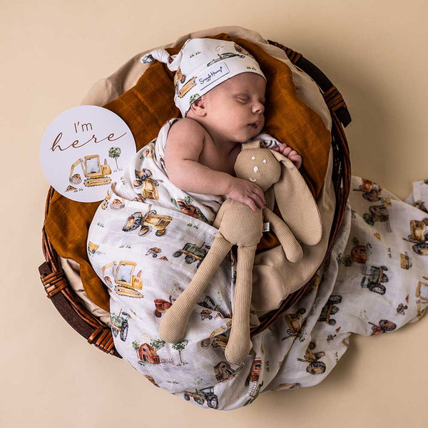 Snuggle Hunny Organic Muslin Wrap - Diggers & Tractors
