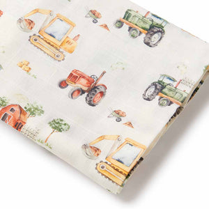 Snuggle Hunny Organic Muslin Wrap - Diggers & Tractors