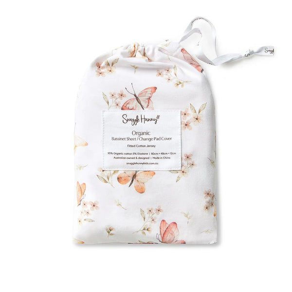 Snuggle Hunny Fitted Bassinet Sheet/Change Mat Cover- Butterfly