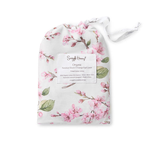 Snuggle Hunny Fitted Bassinet Sheet/Change Mat Cover - Cherry Blossom