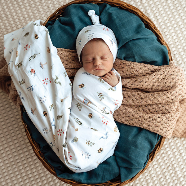 Snuggle Hunny Organic Jersey Wrap & Beanie Set - Garden Friends