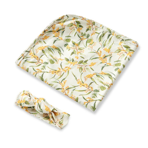 Snuggle Hunny Organic Jersey Wrap & Topknot Set - Golden Wattle