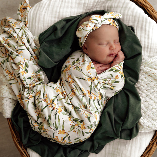 Snuggle Hunny Organic Jersey Wrap & Topknot Set - Golden Wattle