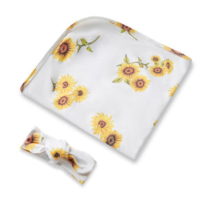 Snuggle Hunny Organic Jersey Wrap & Topknot Set - Sunflower
