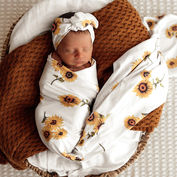 Snuggle Hunny Organic Jersey Wrap & Topknot Set - Sunflower