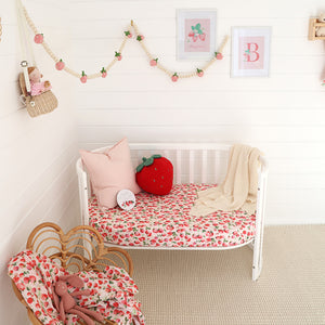 Snuggle Hunny Organic Fitted Cot Sheet - Strawberry