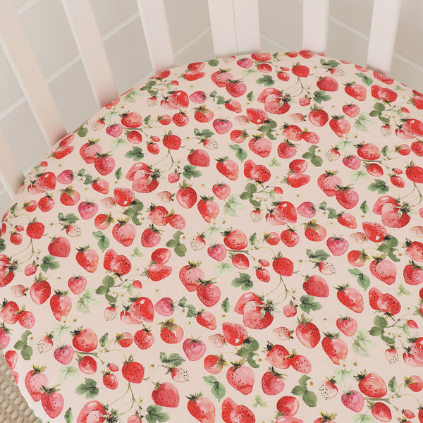 Snuggle Hunny Organic Fitted Cot Sheet - Strawberry