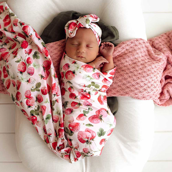 Snuggle Hunny Organic Jersey Wrap & Topknot Set - Strawberry
