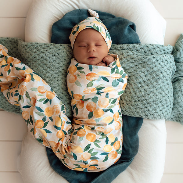 Snuggle Hunny Organic Jersey Wrap & Beanie Set - Sunny Citrus