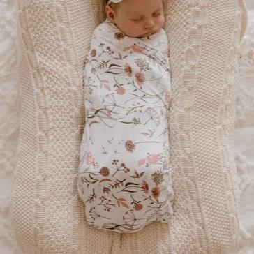 Luna's Treasures Bamboo Jersey Swaddle Wrap - Wild Meadow (pink petals)