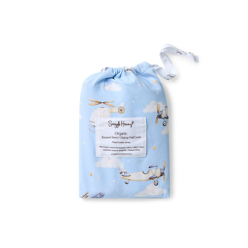 Snuggle Hunny Fitted Bassinet Sheet/Change Mat Cover - Taking Flight