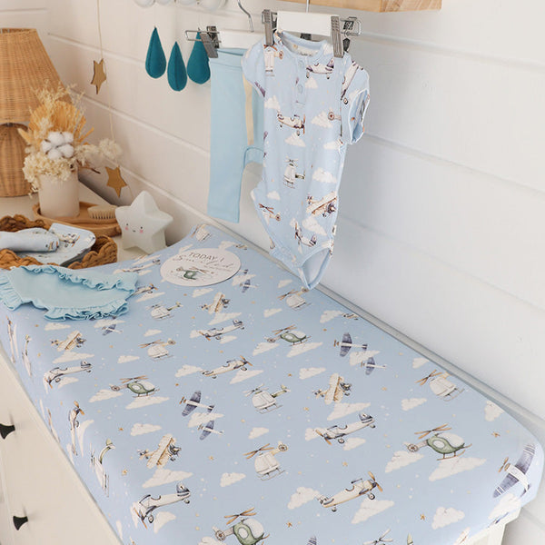 Snuggle Hunny Fitted Bassinet Sheet/Change Mat Cover - Taking Flight