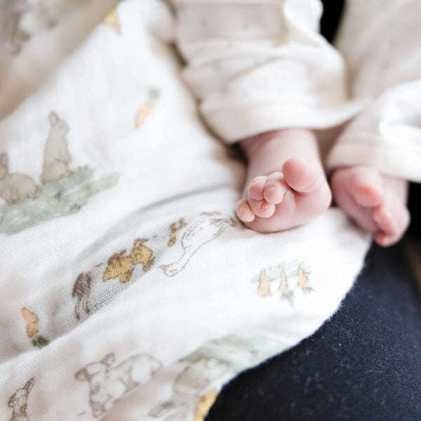 The Little Linen Co Baby Muslin Wrap 3pk - Farmyard Lamb