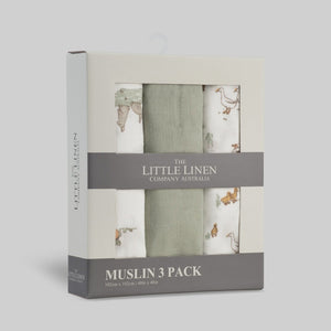The Little Linen Co Baby Muslin Wrap 3pk - Farmyard Lamb