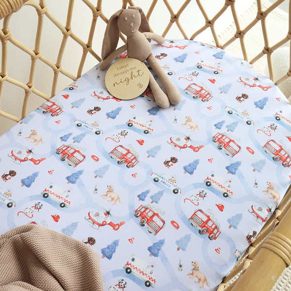 Snuggle Hunny Fitted Bassinet Sheet/Change Mat Cover - To The Rescue