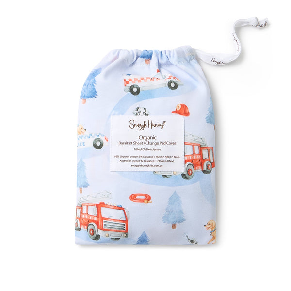 Snuggle Hunny Fitted Bassinet Sheet/Change Mat Cover - To The Rescue