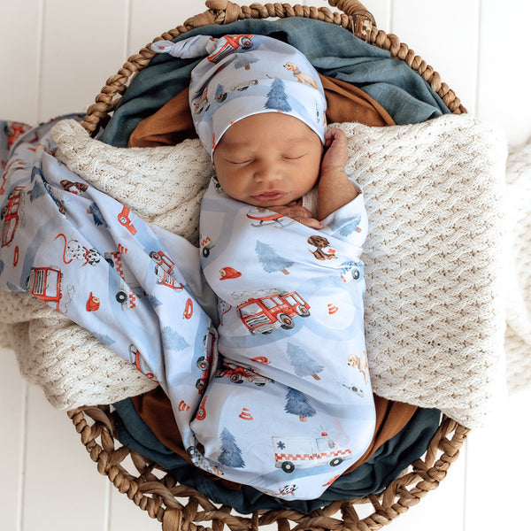 Snuggle Hunny Organic Jersey Wrap & Beanie Set - To The Rescue