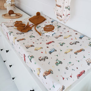 Snuggle Hunny Fitted Bassinet Sheet/Change Mat Cover - Vintage Cars