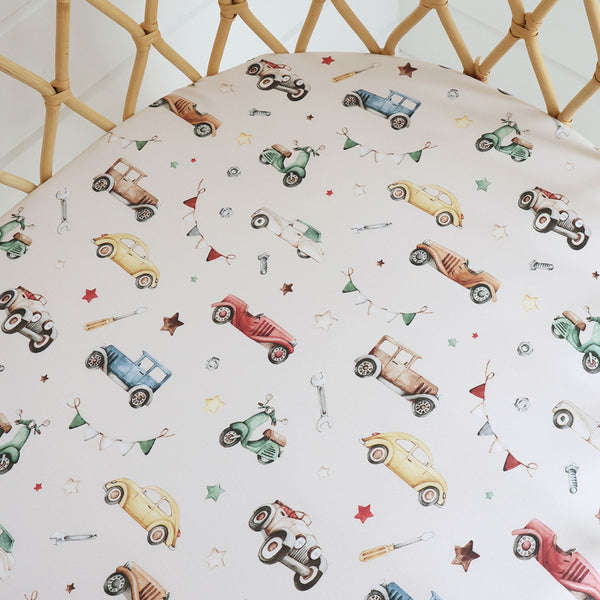 Snuggle Hunny Fitted Bassinet Sheet/Change Mat Cover - Vintage Cars