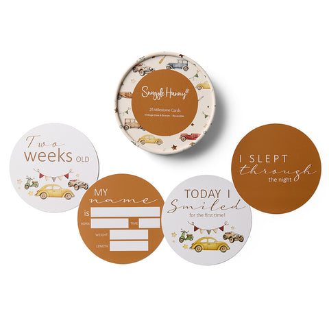 Snuggle Hunny Reversible Milestone Cards - Vintage Cars & Bronze